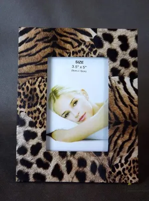 Productafbeelding van Standaard fotolijst met pantermotief, 19,5 x 15 cm, bruin en crème