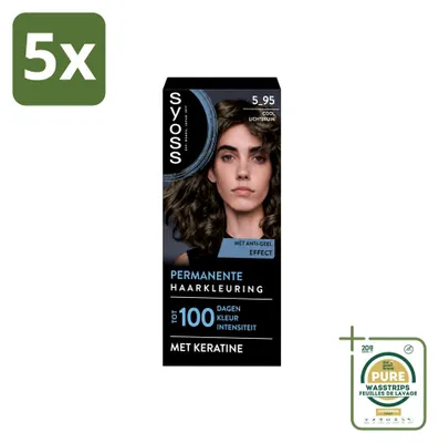 Productafbeelding van 5 x SYOSS Permanente Haarkleur 5-95 – Koel blondbruin – Voorraadverpakking – 5 stuks