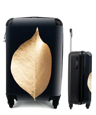 Produktbild von MuchoWow® Koffer Handgepäck Trolley Rollkoffer Kleine Reisekoffer mit 4 Rollen - Blätter - Gold - Schwarz - Pflanzen - Luxus - Cabin Size < 55x40x23 cm & 55x40x20 cm - Fotokoffer - Kabinenkoffer - Boardgepäck - Reise-Box - Reisekoffer - Reisegepäck - Koffer mit Bild - Trolley für Kinder
