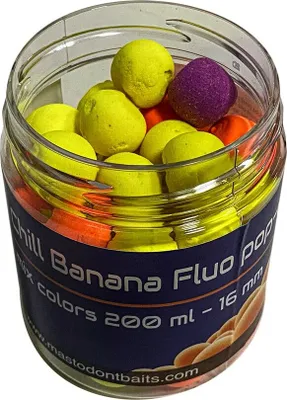 Zdjęcie produktu dla Mastodont Baits s.r.o. Mastodont Baits kulki Fluo Pop-Up 16 mm 200 ml Smak: Chill Banana