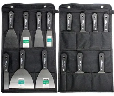 Produktbild von Schaber Spachtel Set 7 Stück Stahl Lackputzmesser Wandschaber mit Aufbewahrungstasche
