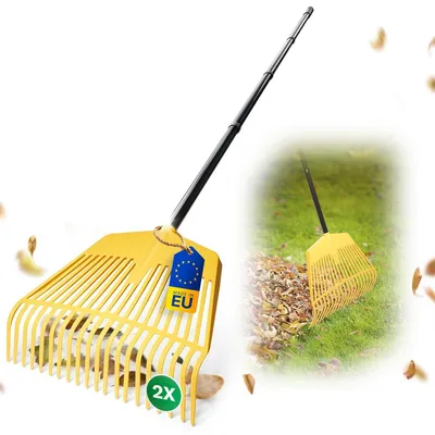 Obrázek produktu pro Novatool 2x koště na listí se 4dílnou zástrčkou a šroubovací násadou, kombinované nářadí 2 v 1, koště na listí a vidle na listí s 26 plastovými hroty, pracovní šířka 60 cm, hrábě na listí, zahradní koště, hrábě na trávu, hrábě, zahradní nářadí