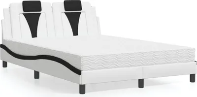 Produktbild von vidaXL Bett "Viana" mit Matratze Weiß und Schwarz 140x190 cm Kunstleder