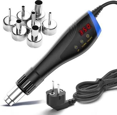 Zdjęcie produktu dla Ręczne narzędzie na gorące powietrze, 600 W, wysokowydajne narzędzie na gorące powietrze, przenośny zestaw narzędzi spawalniczych, cyfrowy wyświetlacz LCD z 7 dyszami do lutowania SMD-SMT narzędzia do naprawy spawania