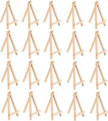 Productafbeelding van Houten tafelstandaards voor kunstwerken - Set van 20 - Mini-ezels met driehoekig frame - Bureauhouders voor het tentoonstellen van canvas