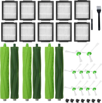 Produktbild von Ersatzteile für iRobot e/i/j Serie, Ersatz Zubehör für Roomba i7 i7+ i3 i3+ i4 i4+ i6 i6+ i8 i8+ j7 E5 E6 E7, Enthalten 6 Gummibürsten, 10 Filters, 10 Seitenbürsten
