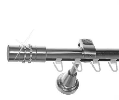 Produktbild von Innenlauf Edelstahl Look Gardinenstange 20mm Wandträger 1-läufig Zylinder + Kristall, Länge wählbar H50 E80 I