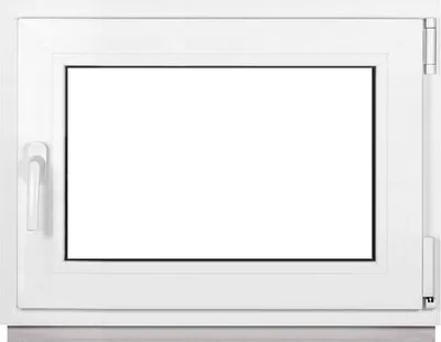 A white framed window with a blank white pane, shown from the front.