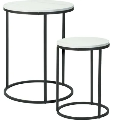 Produktbild von Beistelltische Set 2x Stuck Verona - schwarz/weiss - D40 x H50 cm/D30 x H40 cm - Metall/holz