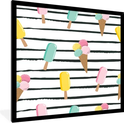 Produktbild von MuchoWow® Gerahmtes Poster Eiscreme - Sommer - Muster 40x40 cm - Poster mit Schwarzem Bilderrahmen Wandposter Rahmen Foto Bilder - Mit Rahmen - Wanddekoration Schlafzimmer