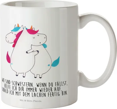 Produktbild von Mr. & Mrs. Panda Pott Einhörner Umarmen - Weiß - Geschenk, Freundin, Sister, Plastikbecher, Familie, Outdoor Tasse, Liebe, Kinderbecher, Einhorn Deko, Camping
