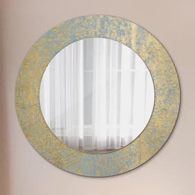 Produktbild von Dekospiegel Runder Spiegel mit Modernem Aufdruck – Wandspiegel – Spiegel - Rundspiegel - Golden Folie Textur - Runder: Ø50cm