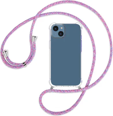 Produktbild von Handykette Backcover-Schutzhülle mit Band (Metall silberfarben) für Apple iPhone 14 (6.1'') - lila/rosa/blau