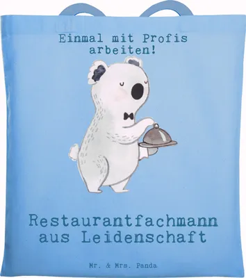 Produktbild von Mr. & Mrs. Panda Jutebeutel Restaurantfachmann Leidenschaft - Sky Blue - Geschenk, studententasche, Spruch, Schultasche, Tasche, Kellner, Ausbildung, Tote Bag, Restaurant