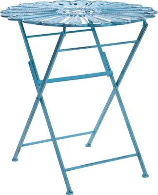 Produktbild von BELIANI Balkontisch Blau Eisen ø 70 cm Rund Antik-Optik Pfauen-Design Französisch Romantisch Verschnörkelt für 2 Personen Garten Outdoor Terrasse