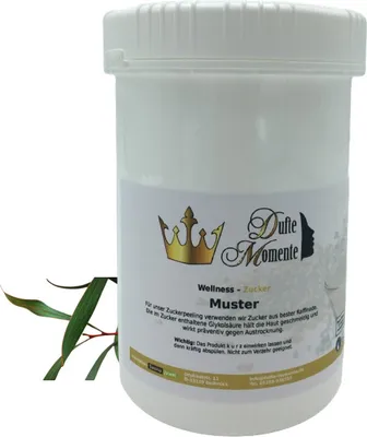 Produktbild von Dufte Momente | Sauna Zucker Körperpeeling 900g | Eukalyptus | für empfindliche Haut | vegan und ohne Tierversuche