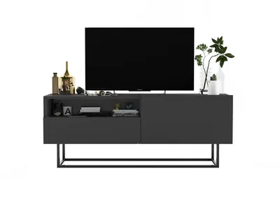 Produktbild von TV-Schrank Enjoy TV-Lowboard Loft Style Schwarze Metall Fußgestell Modern Lindner Möbel  120cm x 46cm x 35cm Farbe: Graphit matt - Graphit matt