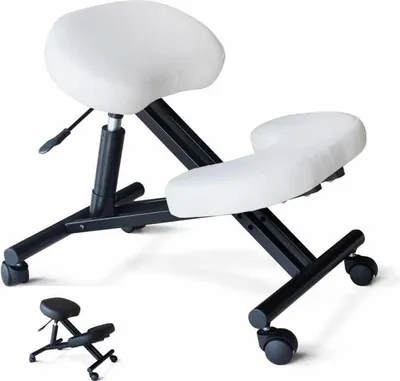 Produktbild von Ergonomischer Kniestuhl Bürohocker aus Metall mit Kissen Balancesteel - Weiß