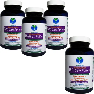 Produktbild von Blütenpollen 720 (4x180) Kapseln Kalt gemahlene Bienenpollen - MultiVitamin & MultiMineral - Superfood der Natur Imkerqualität Ohne Zusatzstoffe