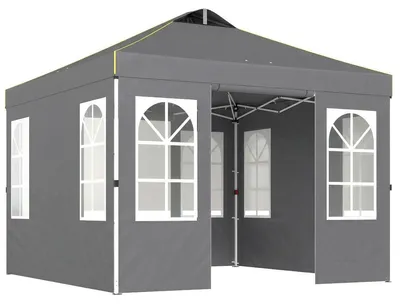 Produktbild von Pavillon 3x3m Wasserdicht Stabil Winterfest Pop-up Faltpavillon, Ein-Knopf-Aufbau, UV 50+ Dunkelgrau