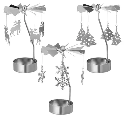 Produktbild von 3 Stück Karussell Teelicht Rotierender Kerzenhalter Teelichthalter Kerzenständer Teelichter Halter Teelichter Schalen Weihnachtsdeko Tischdeko 3 Muster
