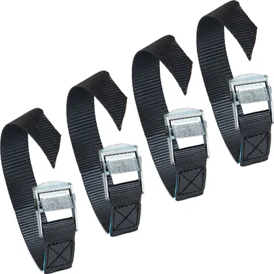 Produktbild von alca Spanngurt Set Mini, schwarz, 4x 60cm, 25mm breit, Klemmschloss Schnellverschluss, 250 daN nach DIN EN 12195-2, Polyester, Stahl, für Ladungssicherung & Fahrradbefestigung