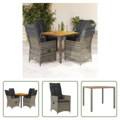Produktbild von The Living Store 5-tlg. Garten-Essgruppe mit Kissen Grau Poly Rattan