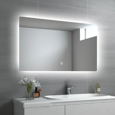 Produktbild von EMKE Badspiegel LED Badezimmerspiegel Wandspiegel mit Beleuchtung 100x60cm 3 Lichtfarbe Dimmbar Lichtspiegel Touchschalter Speicherfunktion Schminkspiegel
