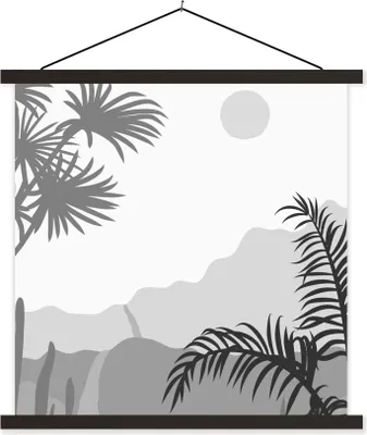 Produktbild von MuchoWow® Textilposter Illustration - Tropisch - Schwarz - Weiß 90x90 cm mit schwarzem Rahmen - Magnetisches