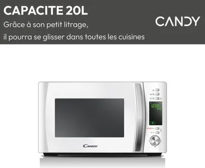 Immagine prodotto di Forno a microonde Candy Timeless CMXW20DW, 20 L, 700 W, digitale, bianco, 10 menu automatici, funzione scongelamento