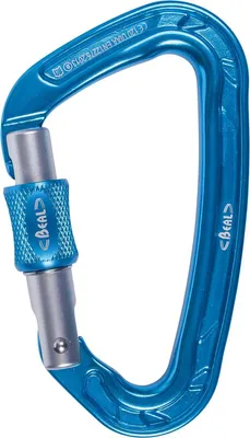 Blauer Schraubkarabiner Be Quick von Beal; geeignet für Klettern; mit sicherem Verschlussmechanismus.
