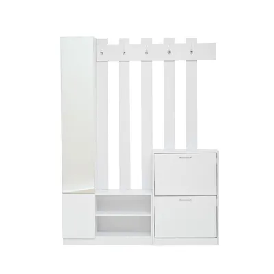 Produktbild von Garderobenset mit Spiegel und Schuhschrank Kompaktgarderobe für Türöffnungen 135*25*180cm Weiß