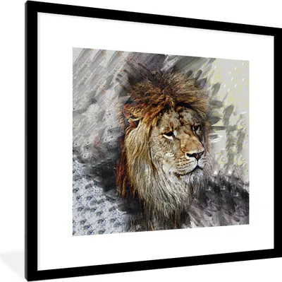 Produktbild von MuchoWow® MuchoWow® Gerahmtes Poster Löwe - Muster - Farben 40x40 cm - Poster mit zchwarzem Bilderrahmen - Poster - Plakat im Rahmen