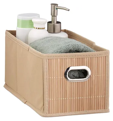 Imagen del producto de TRANKIELO® - Cesta de almacenamiento plegable de bambú – Rectangular, estrecha, 14x15x31 cm – Ideal para baño, dormitorio, color natural