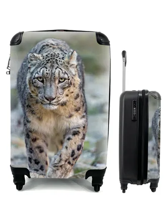 Produktbild von MuchoWow® Koffer Handgepäck Trolley Rollkoffer Kleine Reisekoffer mit 4 Rollen - Leopard - Steine - Laufen - Cabin Size < 55x40x23 cm & 55x40x20 cm - Fotokoffer - Kabinenkoffer - Boardgepäck - Reise-Box - Reisekoffer - Reisegepäck - Koffer mit Bild - Trolley für Kinder