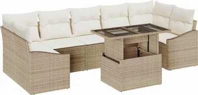 Image de Ensemble de canapé de jardin avec coussin 8 pcs Beige polyrotin