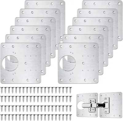 Produktbild von Edelstahl Scharnier Reparaturplatte, 12 Stück Küchenscharnier Reparaturplatten mit 80 Stück Schrauben,9x 9cm Küchen Scharnier Reparaturset Tür Schrank