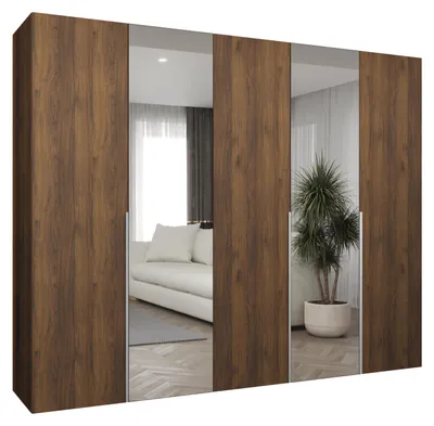 Produktbild von MEBLE KRYSPOL, Kleiderschrank Spiegel, 250x202x52, Warmia-Nuss, Griff Kaschmir