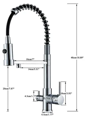 Zdjęcie produktu dla Kran kuchenny z filtrem - bateria zlewozmywakowa - obrotowa o 360° - z wyciąganą wylewką - bateria dwuuchwytowa do ciepłej i zimnej wody - montaż jednoodporyowy - wykończenie szczotkowane - chrom