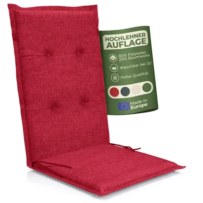 Produktbild von Hochlehner Auflage Florence– Gartenstuhlauflage Hochlehner, Sitzkissen Stuhl, Stuhlkissen & Outdoor Kissen für Gartenmöbel, Farbe:rot, Anzahl:1