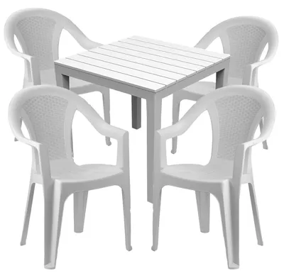 Produktbild von Sitzgarnitur Bistrogarnitur 5-teilig Weiß Rattan/Holzoptik