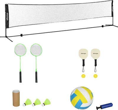 Image de SPORTNOW Ensemble set complet de badminton, pickleball et volleyball, 3 en 1, jeux sport extérieur avec filet hauteur réglable 107-155 cm