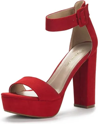 Productafbeelding van Dames sandalen met hoge brede hak, plateauzool en gesp in rood, maat 42 EU