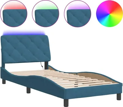 Produktbild von vidaXL Bettgestell mit LED ohne Matratze Blau 90x190 cm Samt