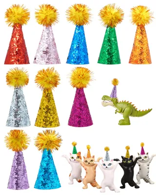 Imagen del producto de Mini gorritos cónicos con purpurina, 10 unidades, con pompones, para decoración de fiestas