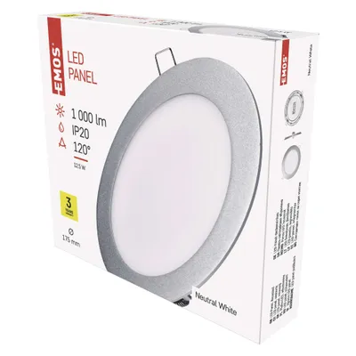 EMOS LED podhledové svítidlo PROFI stříbrné, 17,5 cm, 12,5 W, neutrální bílá, ZD1232