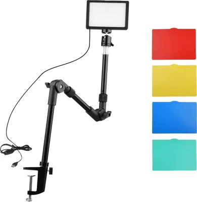 Produktbild von Andoer USB-Videokonferenz-Beleuchtungskit mit 1 * LED-Videoleuchte 3200K-5600K Dimmbar + 1 * Faltbarer Tischhalterungsleuchtenstaender + 1 * Flexibler Kugelkopfadapter + 5 * Farbfilter (Rot / Gelb / Blau / Gruen / Weiss) fuer Live-Streaming-Videos Aufzeichnung des Online-Besprechungsunterrichts