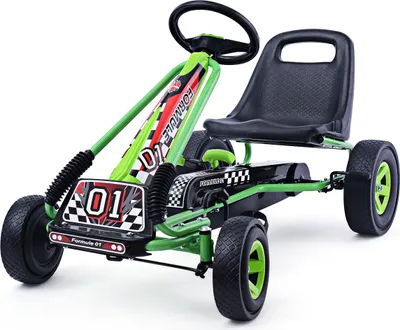 Produktbild von COSTWAY Gokart mit verstellbarem Sitz, Go Cart mit Handbremse, Tretauto bis 30kg belastbar, Pedal Gokart, Tretfahrzeug, Pedalfahrzeug, Kinderfahrzeug für Kinder von 3-6 Jahren (Grün)