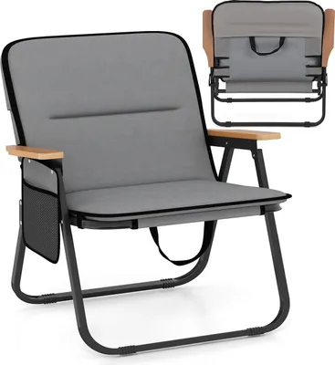 Produktbild von COSTWAY 2er Set Campingstuhl faltbar, Klappstuhl mit abnehmbarem Kissen, Seitentasche & Armlehnen, Strandstuhl bis 150kg, Strandstuhl klappbar Grau