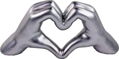 Produktbild von Deko Skulptur Deko Figuren Hand Herz für Wohnzimmer Fensterbank Keramik Statue Silber matt